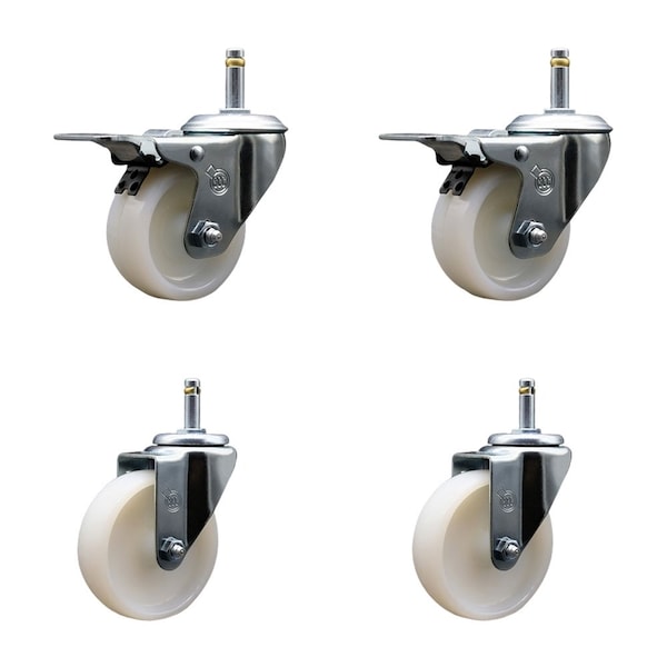 Service Caster 4 Nylon Wheel Swivel 7/16'' Grip Ring Stem Caster Set 2 Total Lock Brakes, 4PK SCC-GRTTL20S414-NYS-716138-2-S-2 - main